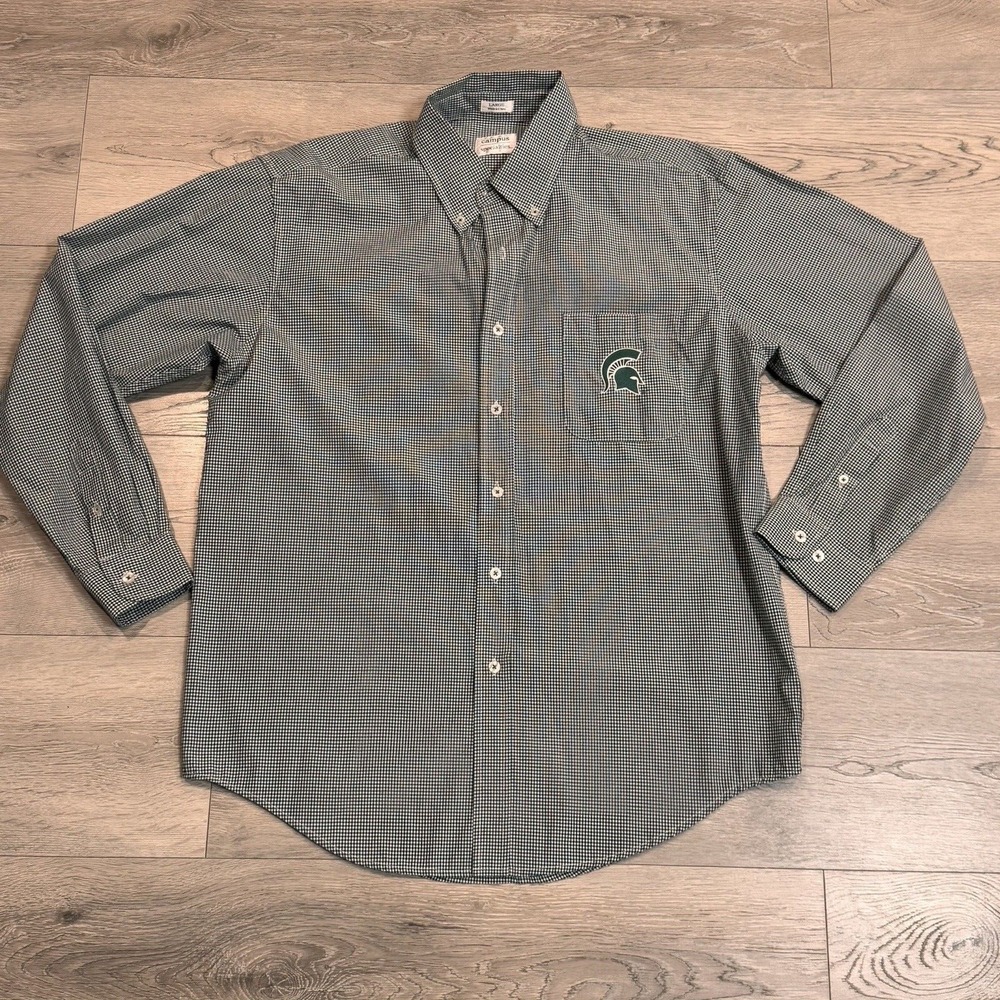 Campus Specialties MSU Shirt Mens Large Button Down Gingham Michigan‎ State